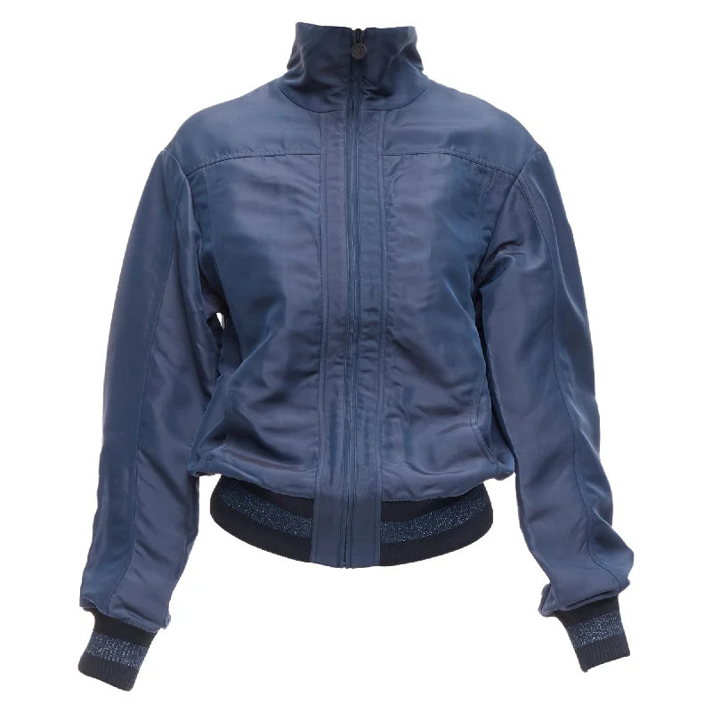 Don’t Miss Out Chanel Viscose Silk CC Logo Zip Bomber Jacket