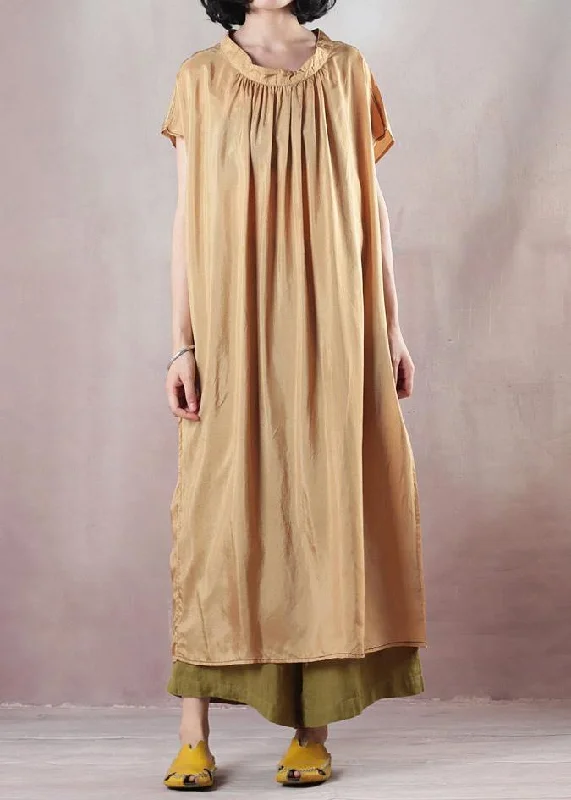 Today Only comfy maxi dressModern o neck cotton summer clothes For Women Photography light yellow Maxi Dresses