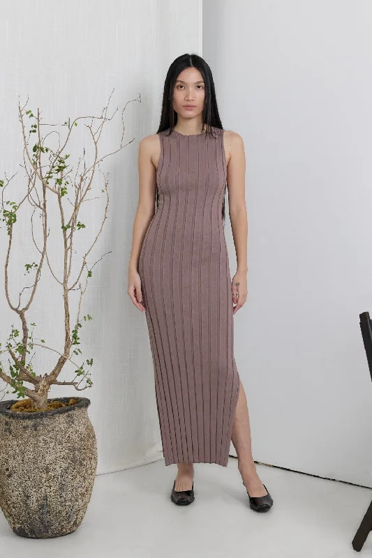 Final Markdown high-waisted dressTaupe Sleeveless Knit Side Slit Midi Dress