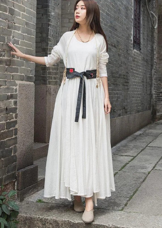 Huge Discounts sleeveless dressOrganic long sleeve cotton linen quilting dresses Work white patchwork Dress summer