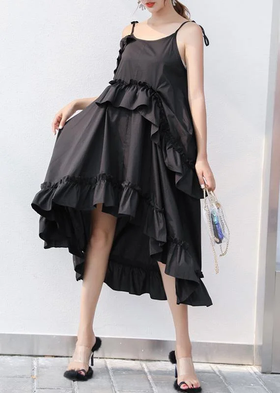 Can't Miss sleeveless dressItalian black Cotton quilting dresses asymmetric tunic summer Dresses
