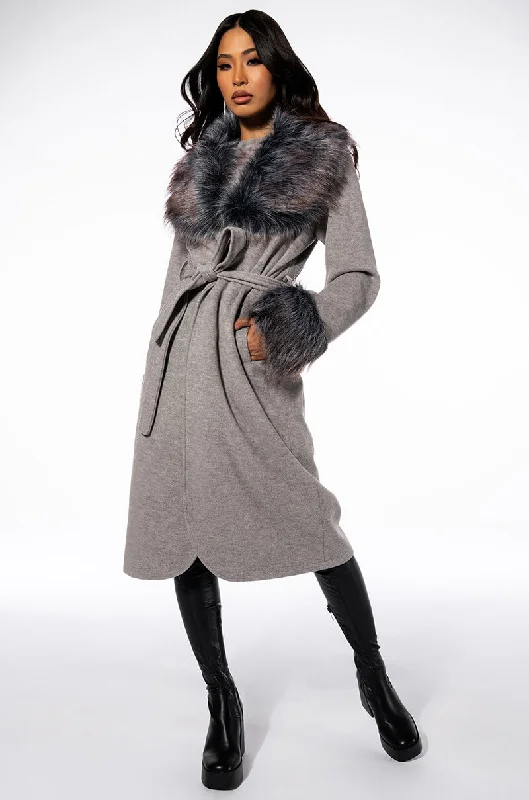 Big Savings minimalist jacketPRINCESS WOOL TRENCH WITH FAUX FUR TRIM