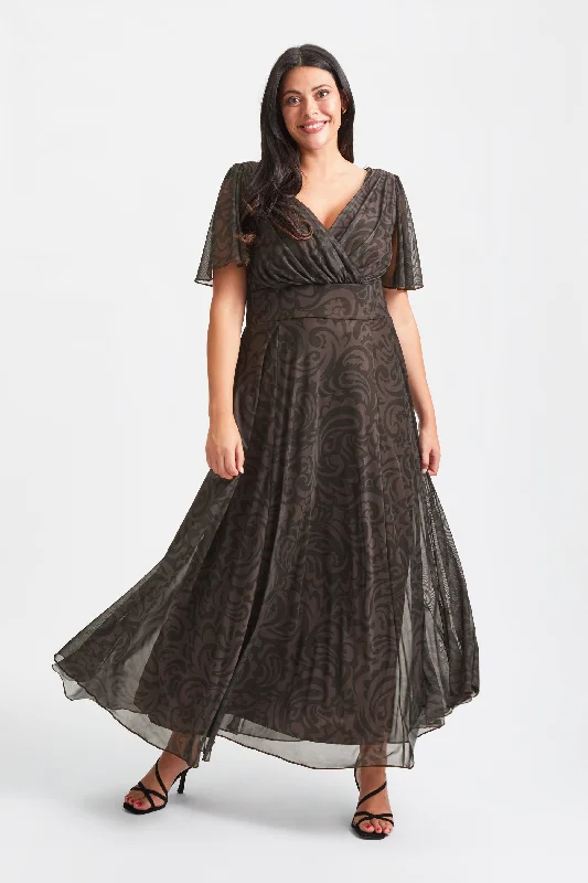 Stock Up and Save summer dressIsabelle Chocolate Paisley Float Sleeve Maxi Dress