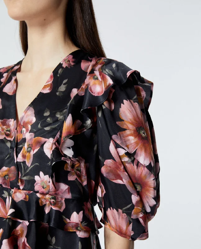 Closeout Frilly Top With Floral Print | Women | Black