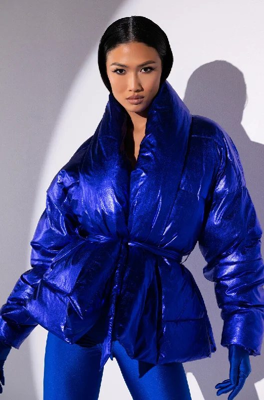 Extra Discounts oversized coatAURTURA LUXE METALLIC BLUE PURPLE PUFFER COAT