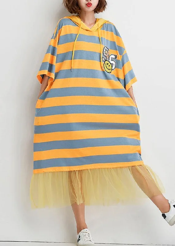 New Deals casual day dressFrench striped Cotton outfit patchwork tulle baggy summer Dress