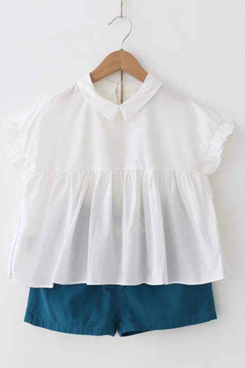 Markdown Madness Girls Clothing Sets Summer Cotton Peter Pan Collar Top+Short Two-piece Children Sets Casual Girls Clothes Suit