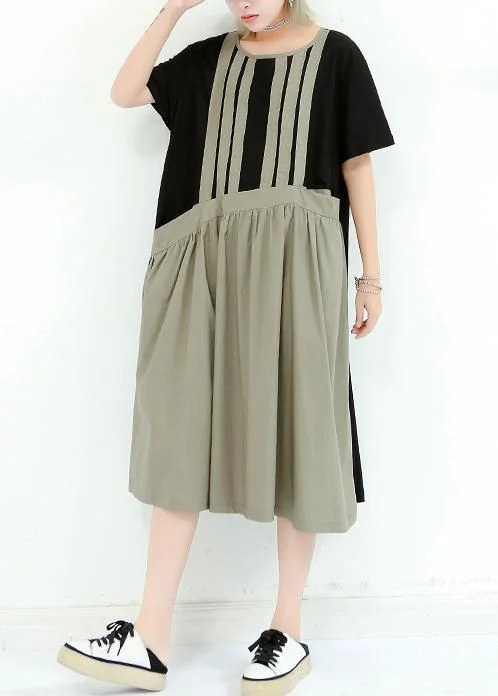 New Deals casual summer dressOrganic gray green cotton dresses o neck patchwork cotton summer Dress