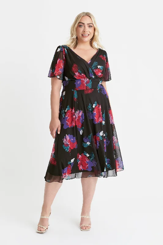 Early Bird Discount layered dressVictoria Black Purple Red Angel Sleeve Mesh Midi Dress