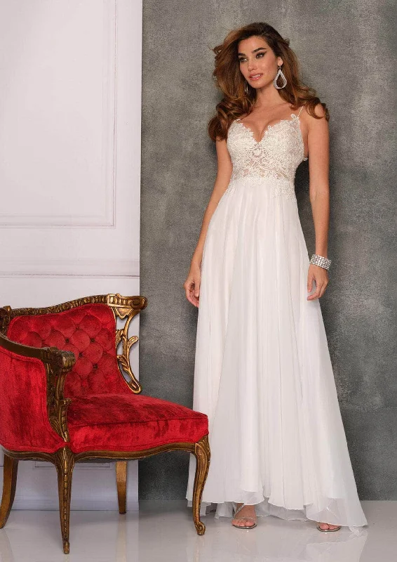 Price Reduction Dave & Johnny - A7248 Semi Sheer Lace Top Spaghetti Strap Prom Gown