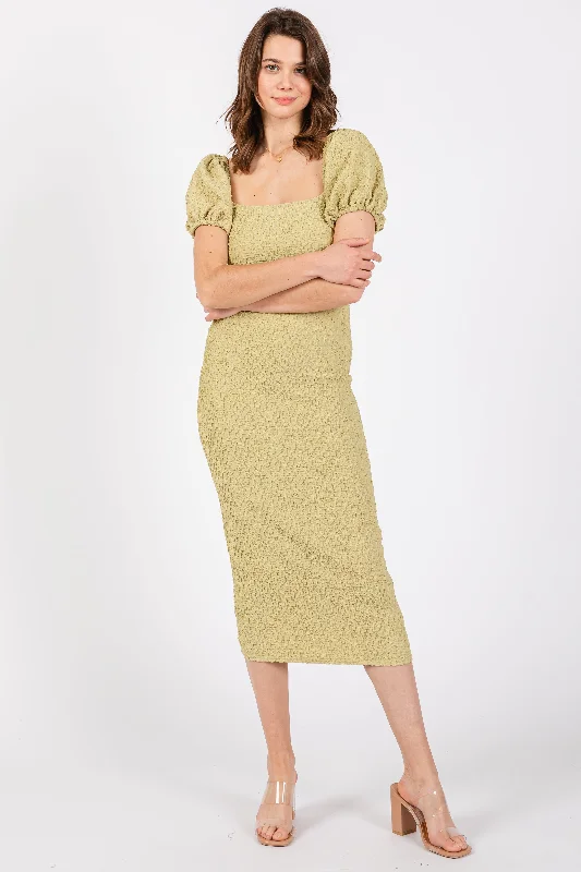 Unmissable Offer comfy maxi dressLime Popcorn Textured Short Puff Sleeve Midi Dress