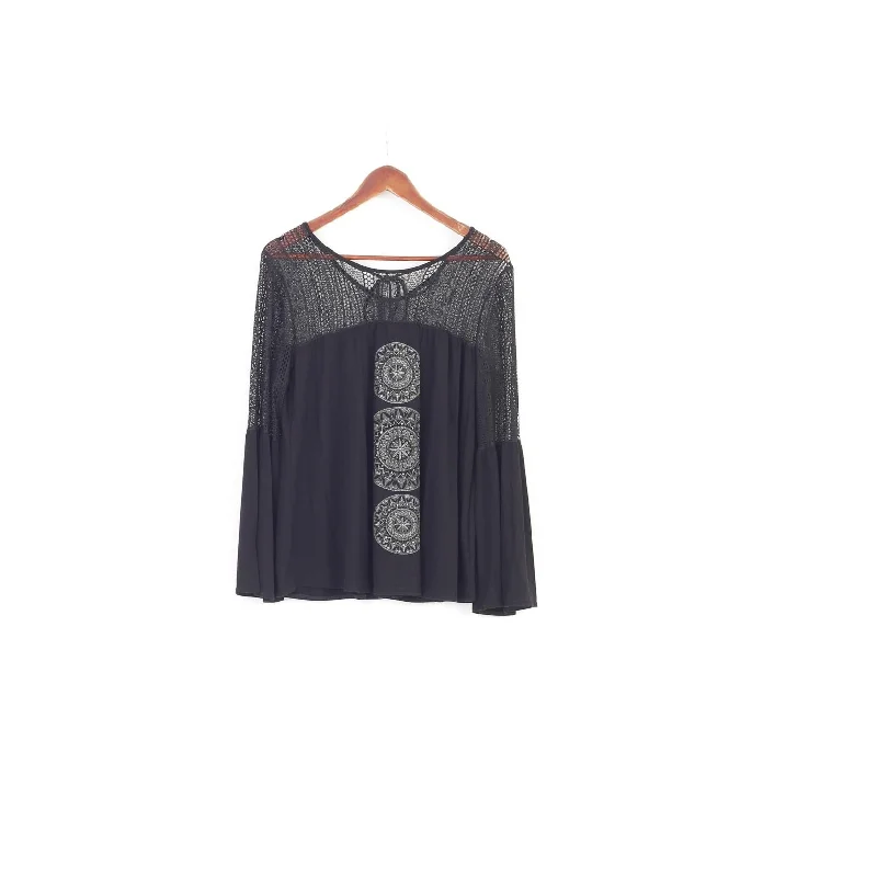 Hot Deal Desigual Woman L Shirt Black Long Sleeve Lace Boho Wide Sleeves Top