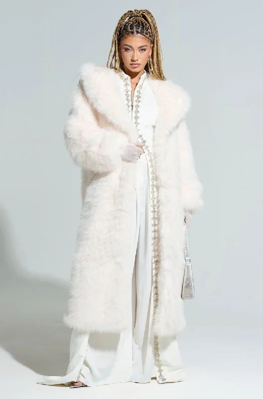 One-DAY Sale comfortable outerwearMANCHESTER HOODED FAUX FUR IN IVORY