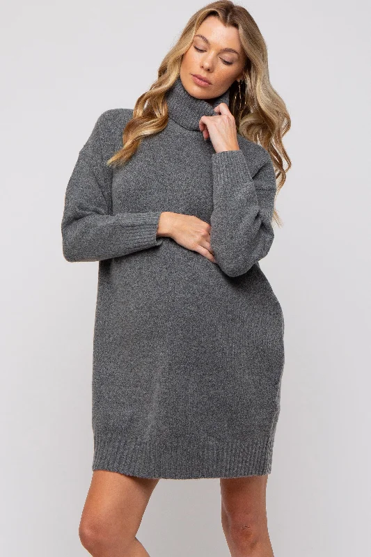 Super Bargain chic slip dressCharcoal Turtleneck Maternity Sweater Mini Dress