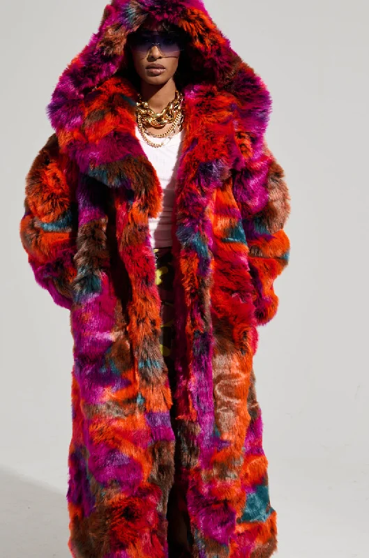 Unmissable Offer sporty outerwearUPSETTER MAXI FAUX FUR COAT IN PINK MULTI