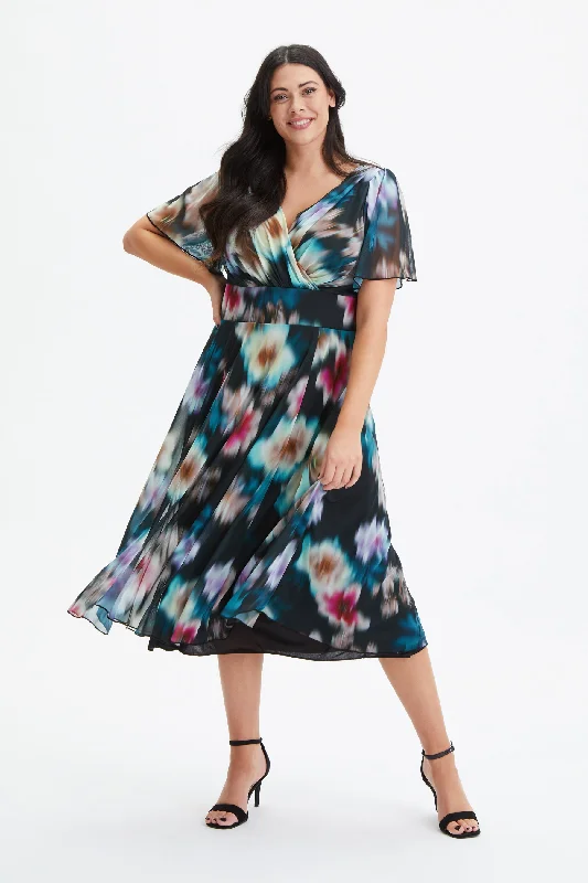 Season Finale Sale elegant evening dressVictoria Black Blur Angel Sleeve Mesh Long Midi Dress