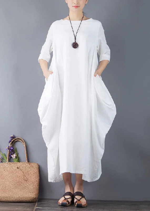 Price Reduction layered dressOrganic o neck patchwork linen clothes For Women Shape white Dress summer