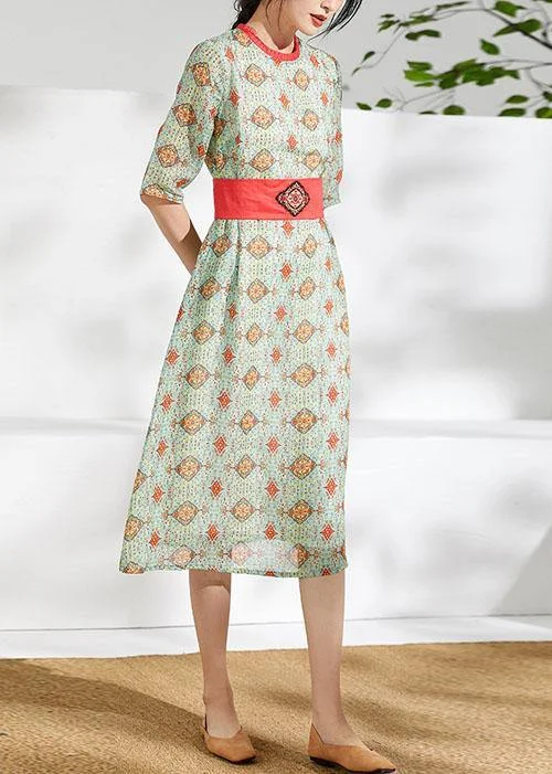 Special Price ashionable dressBeautiful o neck pockets linen dress Neckline floral Dresses