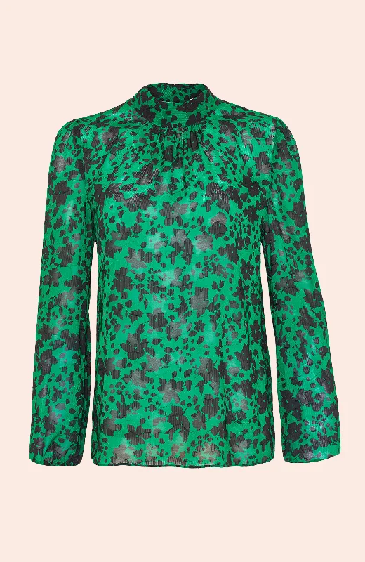 Hurry In Floral Jacquard High Neck Top | Emerald Multi