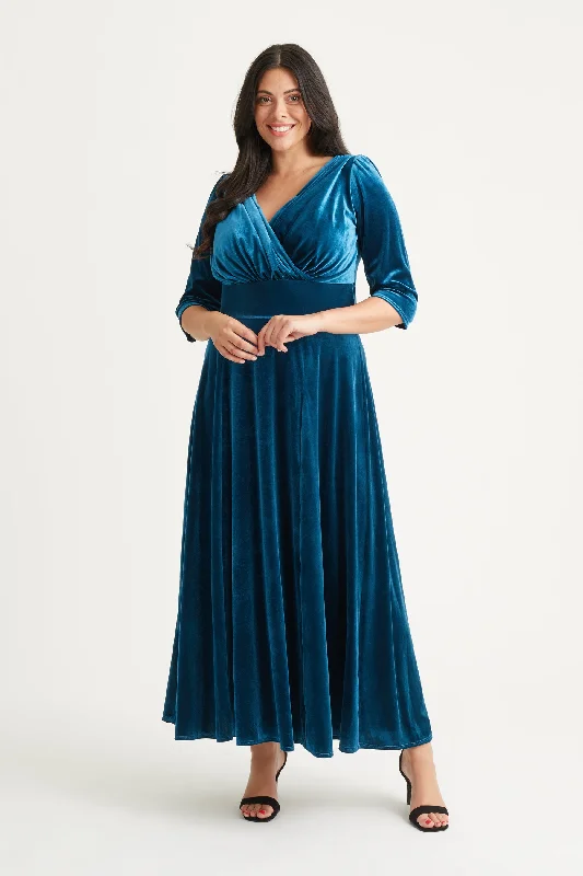 Seasonal Sale trendy dressVerity Velvet Teal Maxi Gown