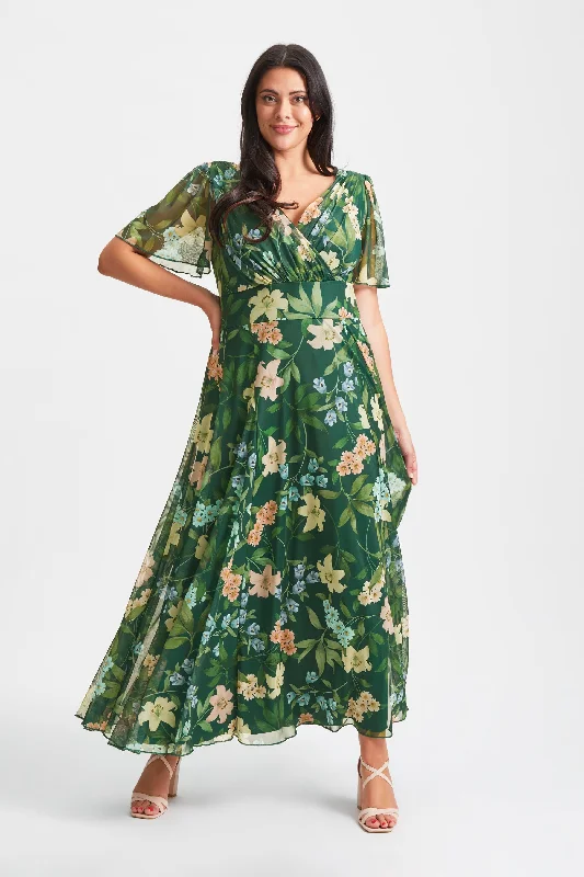 Price Blitz long sleeve dressIsabelle Dark Green Multi Float Sleeve Maxi Dress