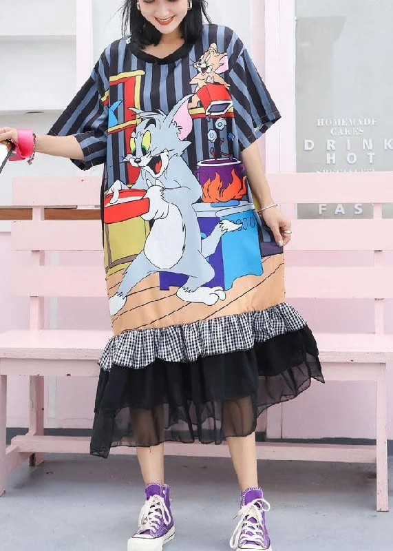 Final Markdown casual slip dressModern ruffles cotton clothes Women Runway navy prints Maxi Dress