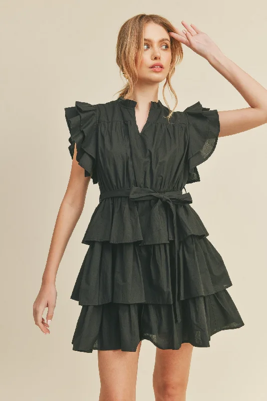 Overstock Sale chic slip dressBlack Ruffle Tiered Mini Dress