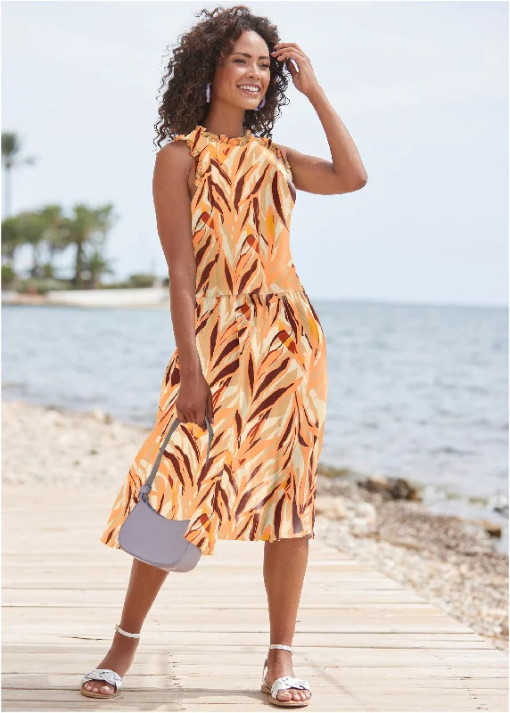 Savings Spectacular draped dressSmocked Tiered Midi Dress - Cream Multi