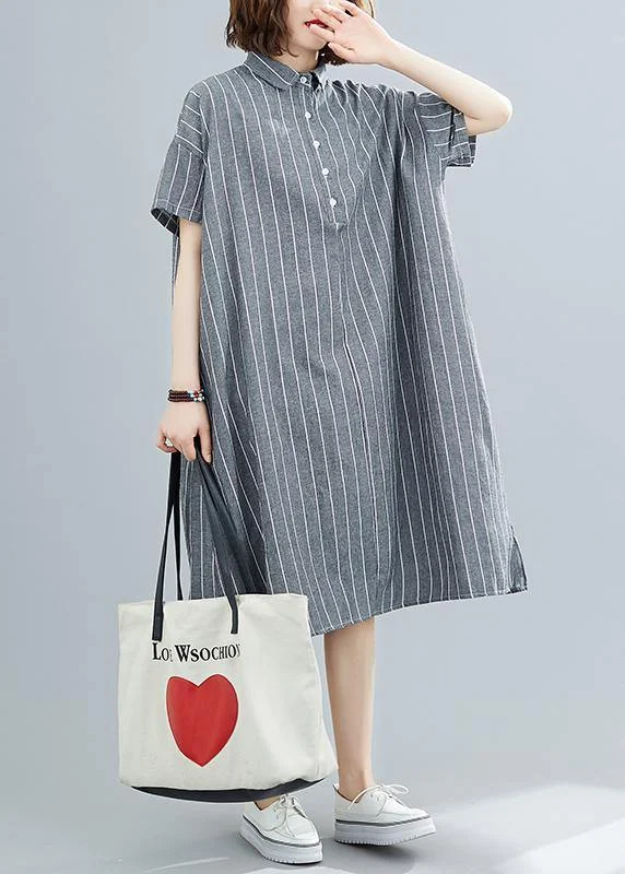 Super Sale comfy dressDIY striped Cotton quilting clothes lapel collar Plus Size summer Dresses