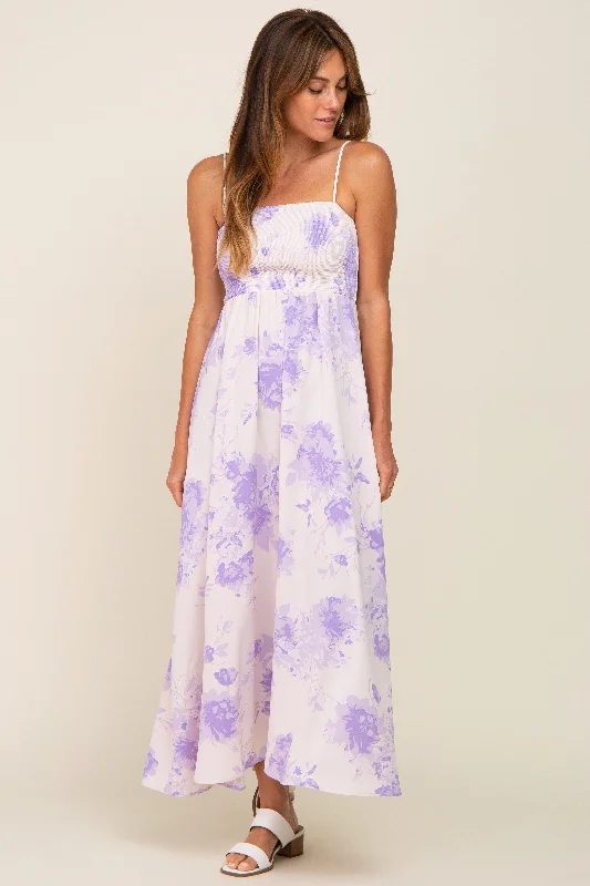 YEAR-End Clearance wrap-around dressLavender Floral Sleeveless Smocked Maxi Dress