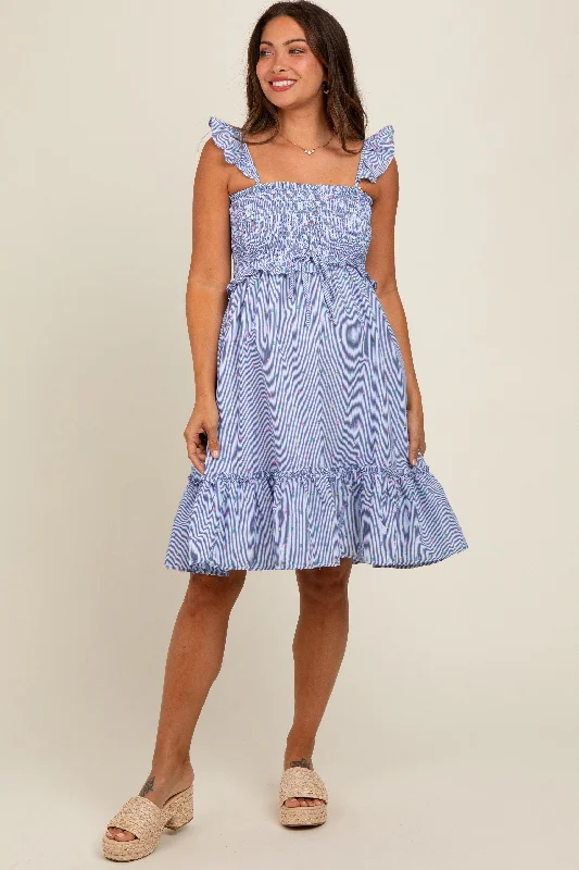 Super Sale structured dressLight Blue Confetti Stripe Smocked Top Maternity Dress