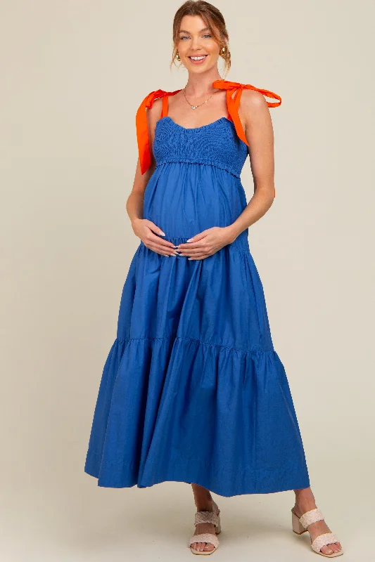 Steals and Deals relaxed fit dressRoyal Blue Contrast Shoulder Straps Maternity Maxi Dress