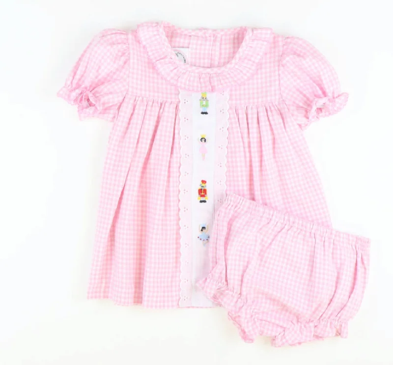 Weekend Deal Embroidered Nutcracker Ruffle Top & Bloomer Set- Light Pink Flannel
