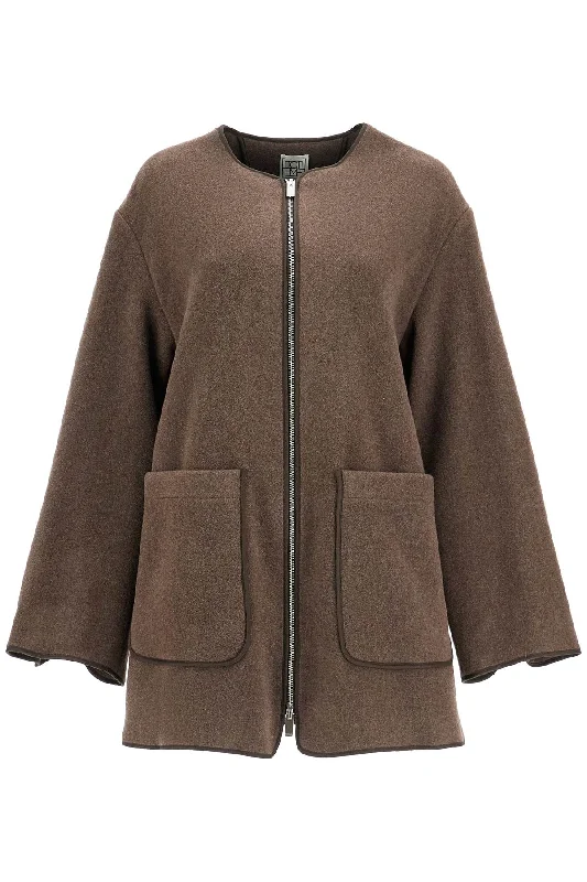 New Arrival Toteme Women's Oak Melange Wool Felt Jacket With Zip Loose Fit