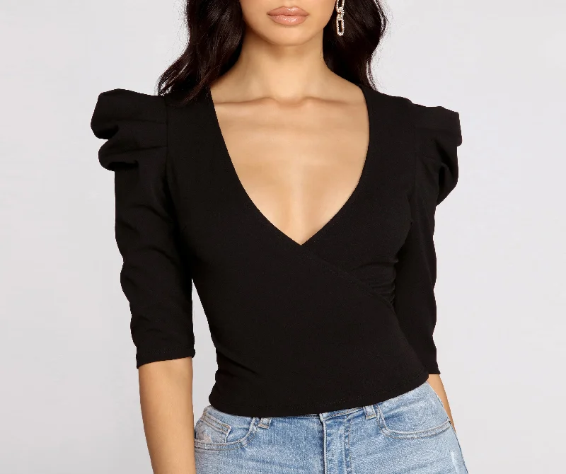Exclusive Savings Puff Shoulder Wrap Front Top