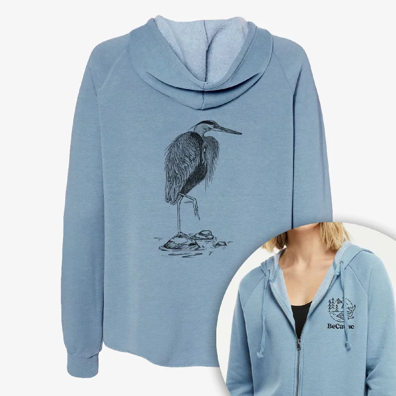 Today’s Deal soft athletic sweatshirtArdea herodias - Great Blue Heron - Women's Cali Wave Zip-Up Sweatshirt