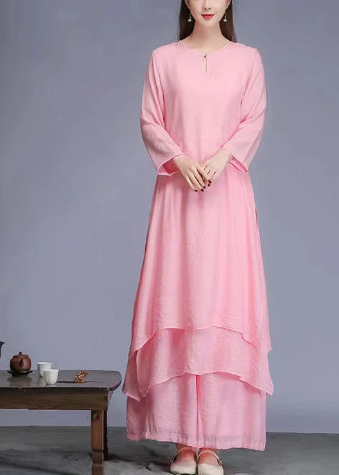 Super Savings sleek midi dressFrench o neck pockets cotton Tunics Runway pink A Line Dresses summer
