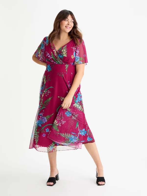 Crazy Deals long sleeve dressVictoria Wine Blue Angel Sleeve Mesh Long Midi Dress