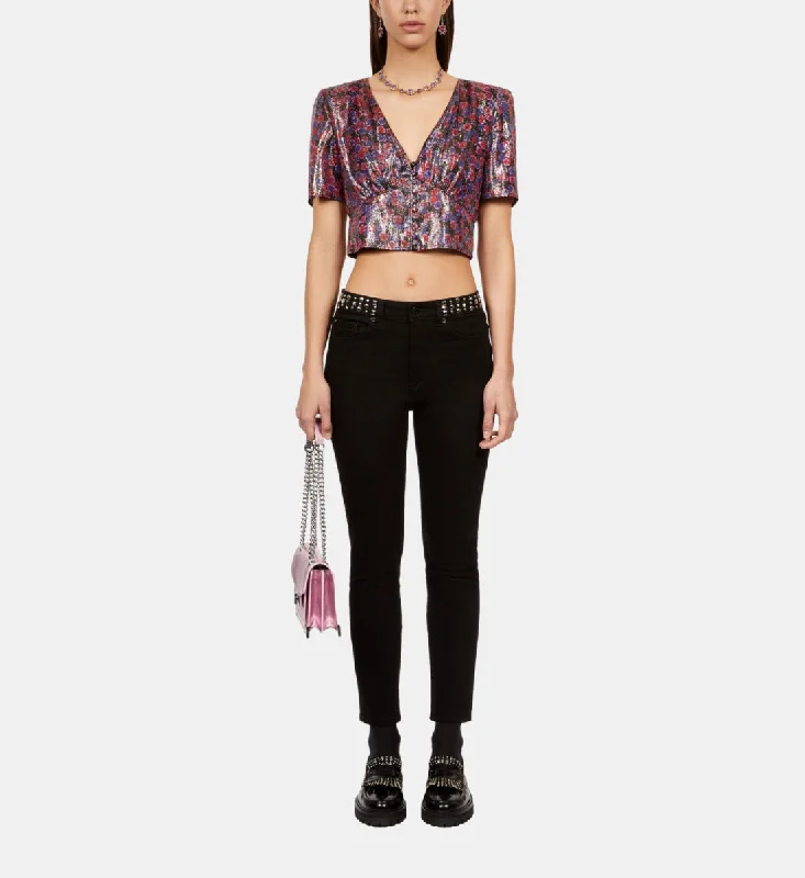 Early Access Floral Metallic Cropped Top | Women | Blue Red