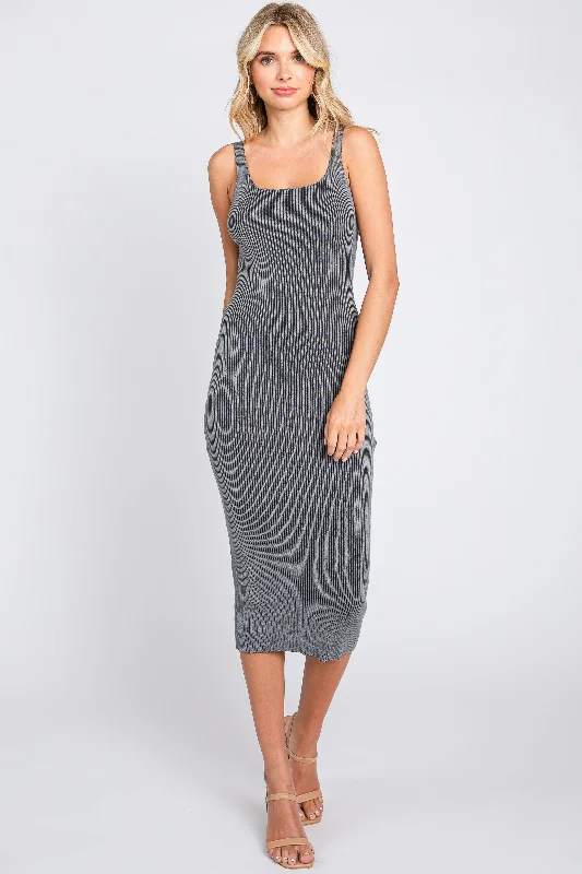 Buy More, Save More ruched dressGrey Rib Knit Lace Up Back Midi Dress