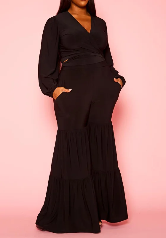 Act Fast HI Curvy Plus Size Women Wrap Crop Top & Bell Flare Pants