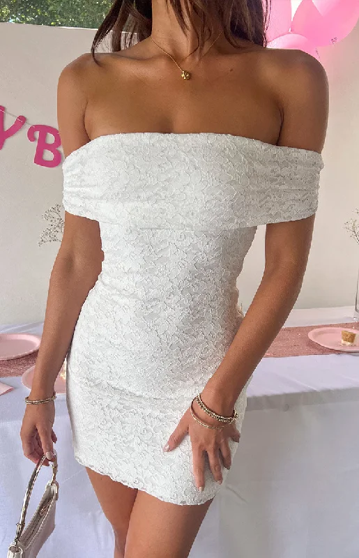 Mega Sale classic jacketBritney White Lace Off The Shoulder Mini Dress