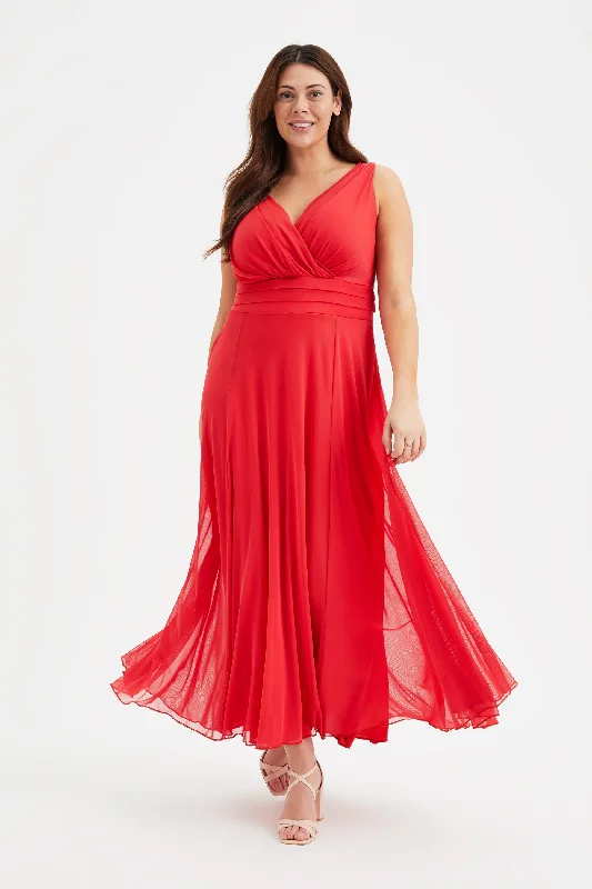 Daily Specials t-shirt dressNancy Marilyn Solid Scarlet Red Mesh Maxi Dress