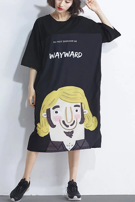 Deep Discounts puff sleeve dressHandmade black print Cotton dress fine Photography o neck daily Summer Dress
