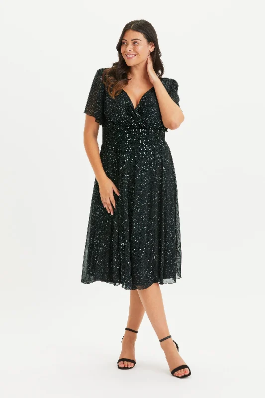 Can't Be Beat denim dressVictoria Blue Glitter Angel Sleeve Mesh Midi Dress