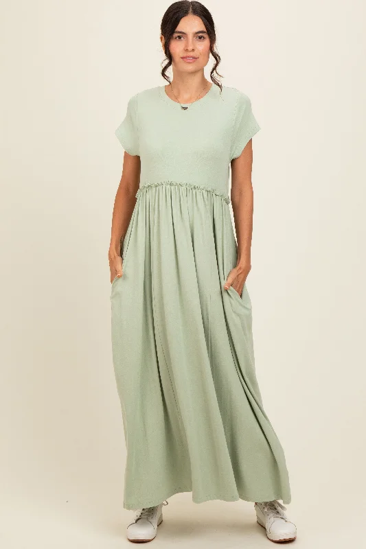 Extra Savings one-shoulder dressLight Olive Ruffle Trim Maxi Dress