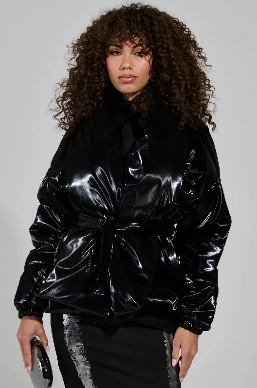Reduced Prices fashion-forward coatLIQUID METAL WRAP PUFFER