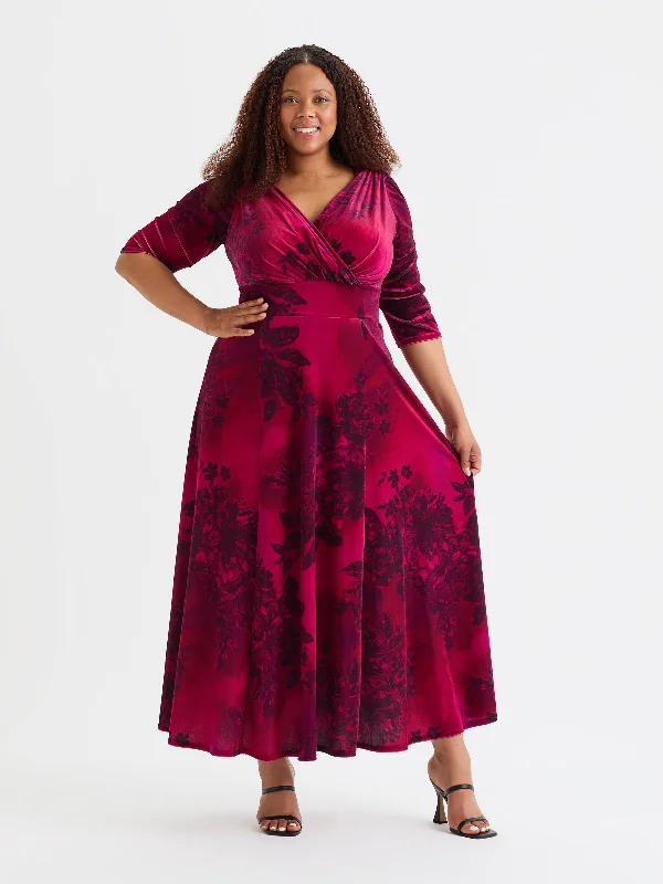 The Best Prices winter dressVerity Velvet Wine Antique Print Maxi Gown