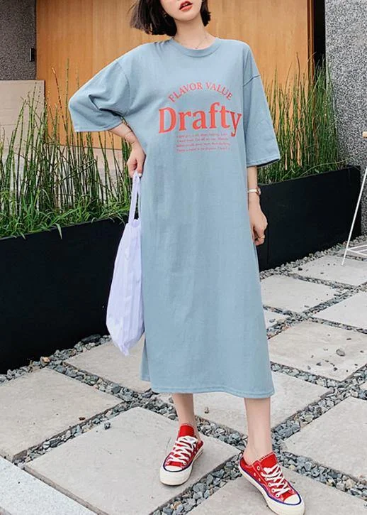 Closeout statement dressItalian o neck half sleeve dress Work blue Letter Robe Dresses