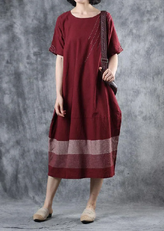 Exclusive Savings casual summer dress100% patchwork cotton Tunic Tutorials burgundy cotton Dresses summer